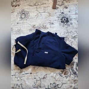 Navy FIGS Set XL Straight Leg Pants & Large Caterina Top